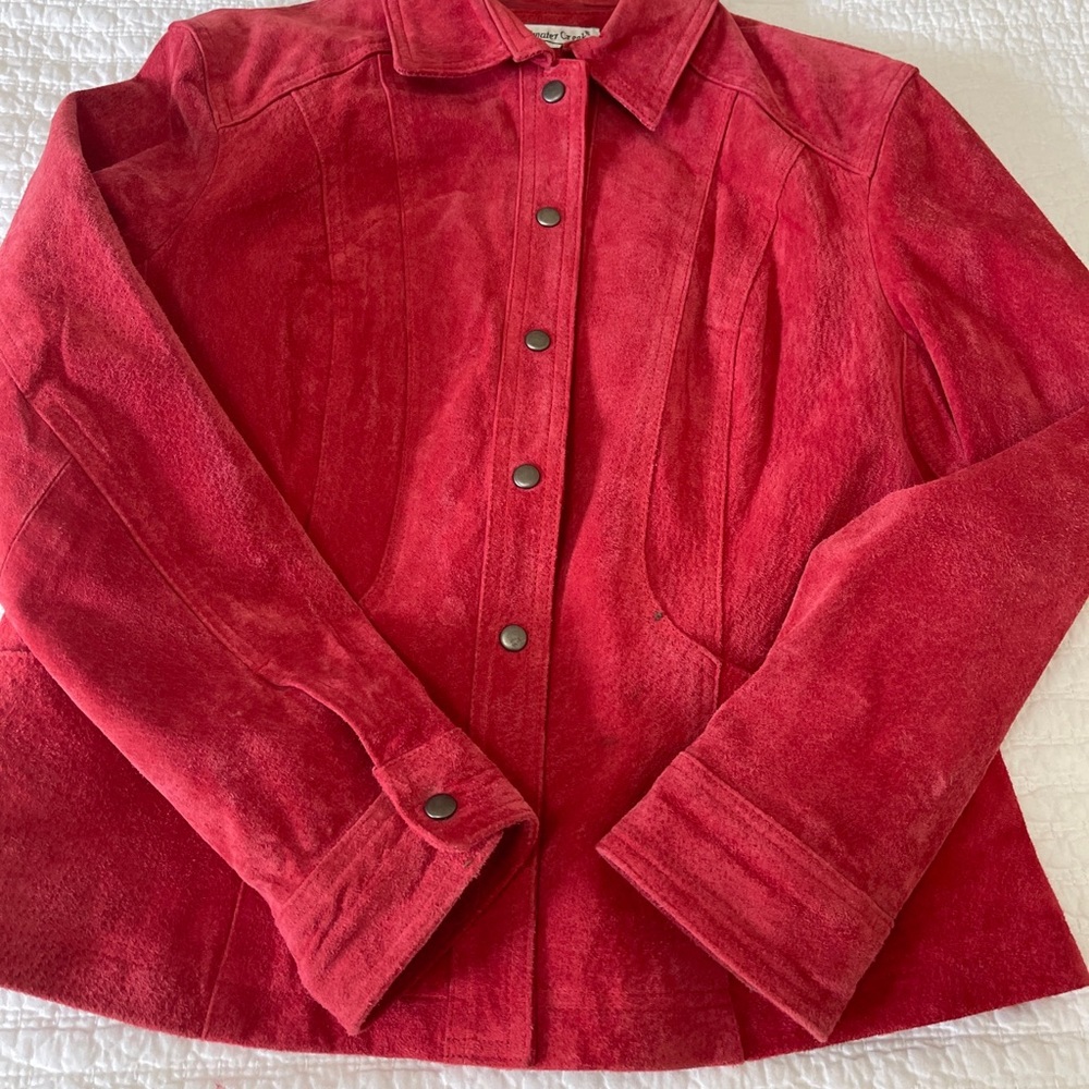Coldwater Creek Women’s Snap Closure Red  Leather Suede Jacket Sz PL MSRP $99